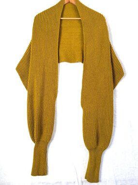 Swank A Posh Ribbed Knit Bolero Shrug Sweater 2XL Green Yellow Chunky Winter